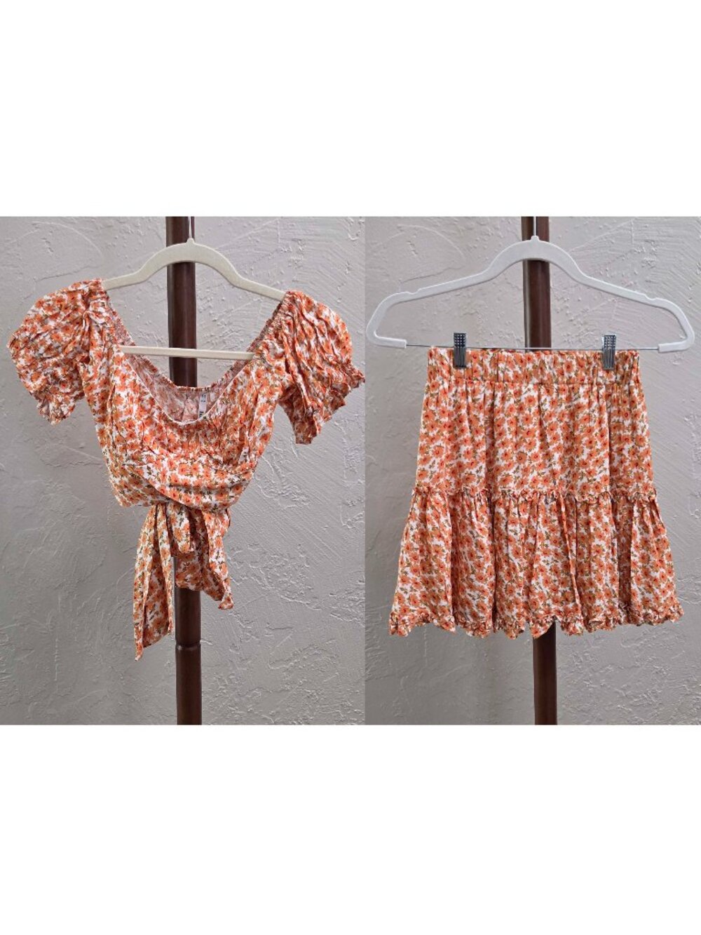 ST70. Women's Floral Off-The-Shoulder Crop‎ Top and Mini Skirt Set - Picture 3 of 5